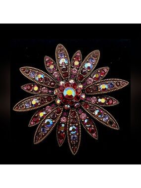 Vtg Joan Rivers Crystallized Searovski Brooch Red Pink AB Statement Pin